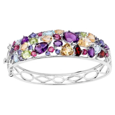 Pre-owned 1stdibs Multicolor Gemstone Bangle Bracelet 21 Carats Sterling Silver