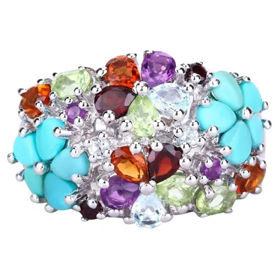 Pre-owned 1stdibs Multicolor Gemstones Cluster Flower Ring 4.06 Carats