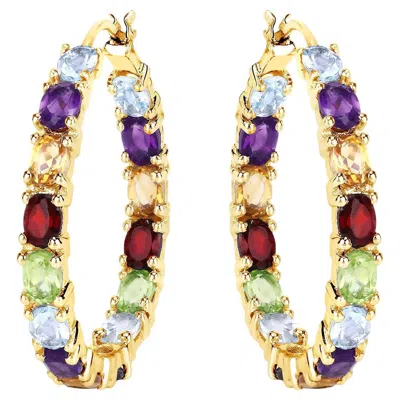 Pre-owned 1stdibs Multicolor Gemstones Hoop Earrings 5.4 Carats 14k Yellow Gold Plated Silver