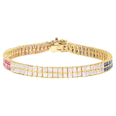 Pre-owned 1stdibs Multicolor Sapphire Bracelet Pink Blue White 9.52 Carats 14k Yellow Gold Plated