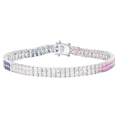 Pre-owned 1stdibs Multicolor Sapphire Bracelet Pink Blue White 9.52 Carats Sterling Silver