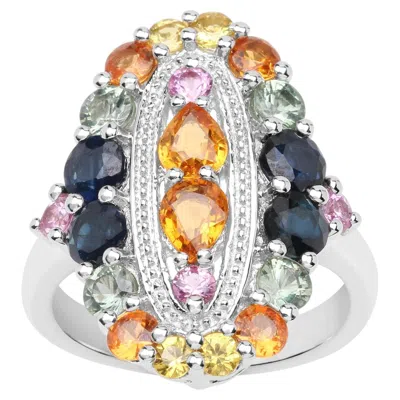 Pre-owned 1stdibs Multicolor Sapphire Ring 3.72 Carats Sterling Silver In Blue