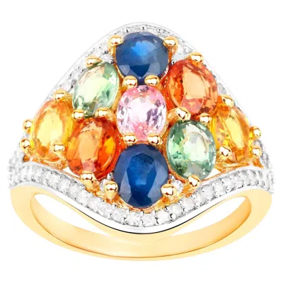 Pre-owned 1stdibs Multicolor Sapphires Cluster Ring Diamond Setting 18k Yellow Gold Plated