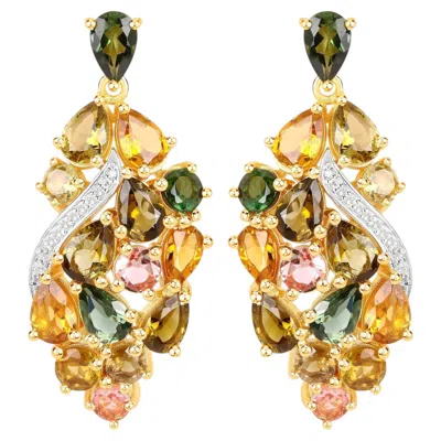Pre-owned 1stdibs Multicolor Tourmaline Dangle Earrings Diamonds 18k Yellow Gold Plated Silver