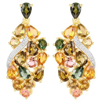 Pre-owned 1stdibs Multicolor Tourmaline Dangle Earrings Diamonds 18k Yellow Gold Plated Silver