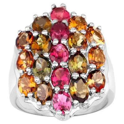 Pre-owned 1stdibs Multicolor Tourmaline Ring 5.89 Carats Rhodium Plated Sterling Silver