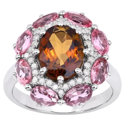 Pre-owned 1stdibs Multicolor Tourmaline Ring With Diamonds 4.18 Carats Sterling Silver