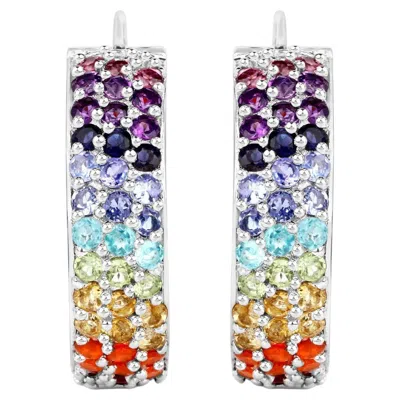 Pre-owned 1stdibs Multicolored Gemstones Cluster Earrings 8.8 Carats 18k White Gold Plated Silver