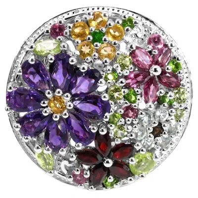 Pre-owned 1stdibs Multicolored Gemstones Flower Ring Amethyst Peridot Garnet Topaz Citrine In Purple
