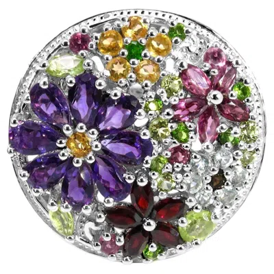 Pre-owned 1stdibs Multicolored Gemstones Flower Ring Amethyst Peridot Garnet Topaz Citrine In Purple
