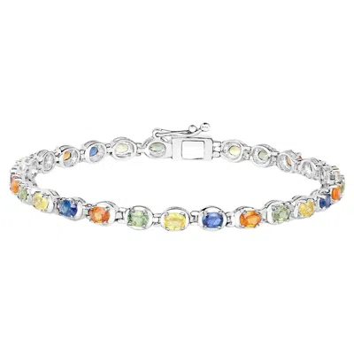 Pre-owned 1stdibs Multicolored Sapphire Tennis Bracelet 5.38 Carats Sterling Silver In Blue