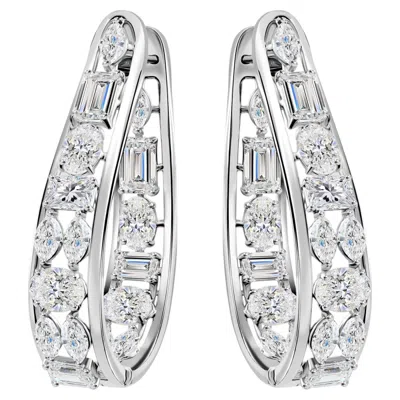 Pre-owned 1stdibs Multi-cut Natural Diamond Inside Out Hoop Earrings 18k White Gold Handmade Pair