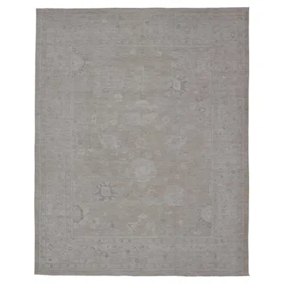 Pre-owned 1stdibs Muted Oushak Rug With Soft Taupe Field And Subtle Ivory Pattern 12'2 X 15'4 In White