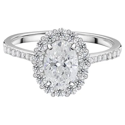 Pre-owned 1stdibs Natural 0.69 Ct Oval Cut Diamond Solitaire Engagement Halo Ring 18k White Gold
