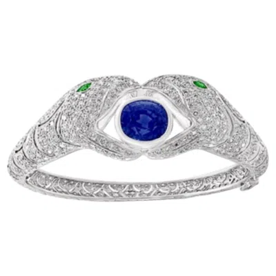 Pre-owned 1stdibs Natural 10.46cts Ceylon Sapphire & 21cts Diamond Bracelet In 18k White Gold