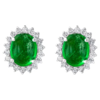 Pre-owned 1stdibs Natural 10cts Emerald & Diamond Stud Earring In 14k White Gold