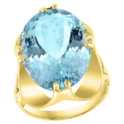 Pre-owned 1stdibs Natural 12.54 Carat Oval Shape Aquamarine Ring In 14 Karat Yellow Gold