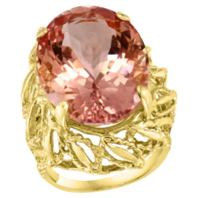 Pre-owned 1stdibs Natural 20 Carat Oval Shape Morganite Ring In 14 Karat Yellow Gold