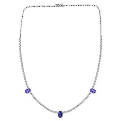 Pre-owned 1stdibs Natural 3.85 Carat Tanzanite 3.17 Carat Diamond Necklace 18k White Gold