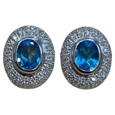 Pre-owned 1stdibs Natural 5 Carat Oval Shape Blue Topaz & Diamond Earring 14 Karat Gold