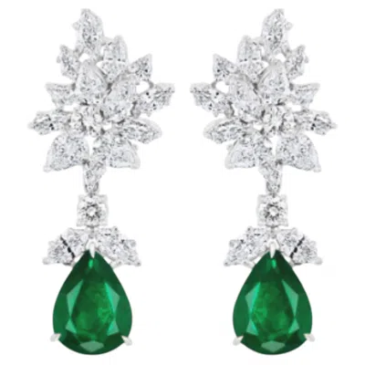 Pre-owned 1stdibs Natural 6.79 Carat Emerald & Diamond Earrings In Platinum In Green
