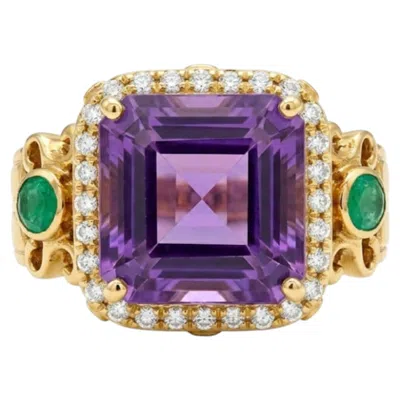 Pre-owned 1stdibs Natural Amethyst 4.75cts & Diamond 0.2cts Ring In 18k Gold In Purple