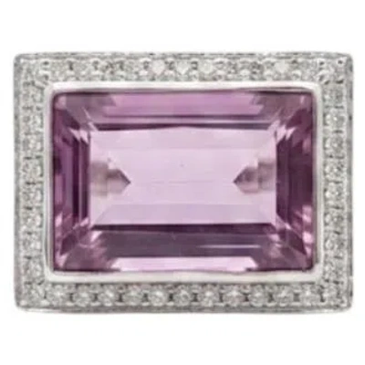 Pre-owned 1stdibs Natural Amethyst & Diamond Ring In 18k Gold In Purple