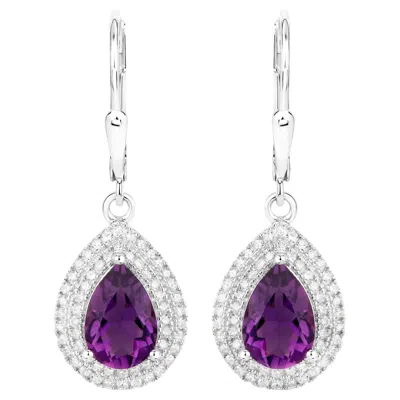 Pre-owned 1stdibs Natural Amethyst Dangle Earrings Diamond Halo 2.78 Carats In Purple