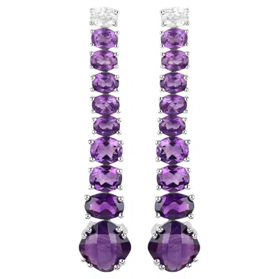 Pre-owned 1stdibs Natural Amethyst Dangle Earrings White Topaz Top 7.5 Carats