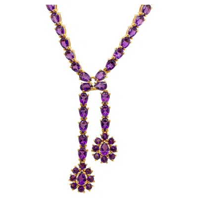 Pre-owned 1stdibs Natural Amethyst Double Drop Necklace 32 Carats 24k Yellow Gold Plated Silver
