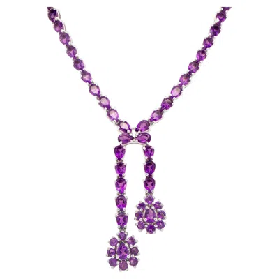 Pre-owned 1stdibs Natural Amethyst Double Drop Necklace 32 Carats Sterling Silver In Purple