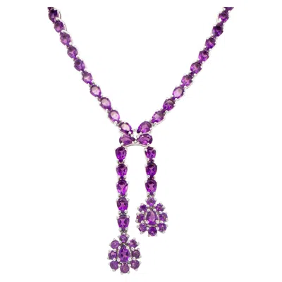 Pre-owned 1stdibs Natural Amethyst Double Drop Necklace 32 Carats Sterling Silver In Purple