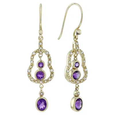 Pre-owned 1stdibs Natural Amethyst Pearl Openwork Drop Earrings In Solid 9k Gold In Purple