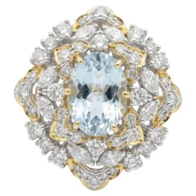 Pre-owned 1stdibs Natural Aquamarine & Diamond Ring In 18k Gold In Multi