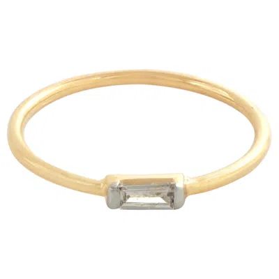 Pre-owned 1stdibs Natural Baguette Diamond Jewelry Solid 14k Yellow Gold Stackable Dainty Ring