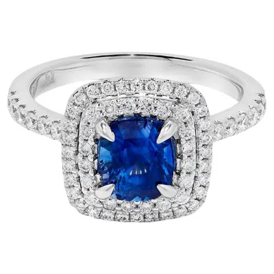 Pre-owned 1stdibs Natural Blue Cushion Sapphire And White Diamond 2.38 Carat Tw White Gold Ring