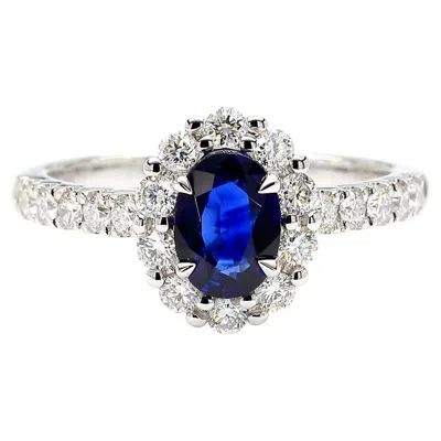 Pre-owned 1stdibs Natural Blue Oval Sapphire And White Diamond 1.59 Carat Tw Gold Cocktail Ring