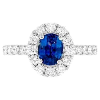 Pre-owned 1stdibs Natural Blue Oval Sapphire And White Diamond 2.02 Carat Tw Gold Cocktail Ring