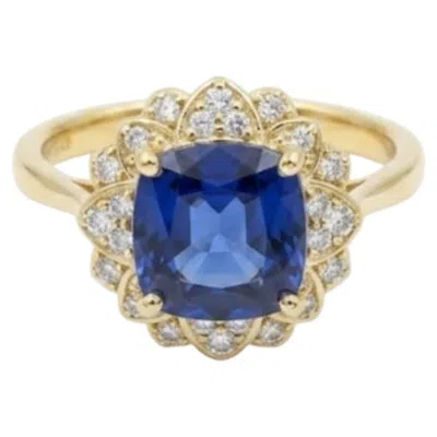 Pre-owned 1stdibs Natural Blue Sapphire 3.60cts & Diamond 0.20cts Ring In 18k Gold