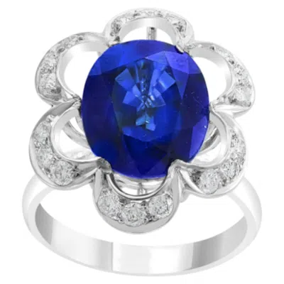 Pre-owned 1stdibs Natural Blue Sapphire 5 Cts & Diamond 0.65 Cts Ring In 18k Gold