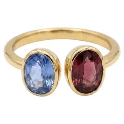 Pre-owned 1stdibs Natural Blue Sapphire 5.20cts & Morganite 2.80cts Ring In 18k Gold