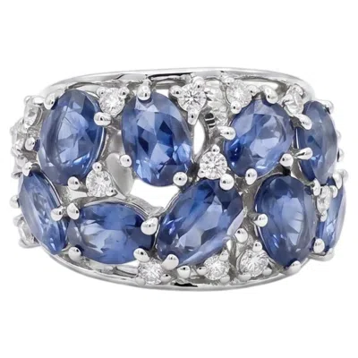 Pre-owned 1stdibs Natural Blue Sapphire 5.75cts & Diamond 0.38cts Ring In 18k Gold