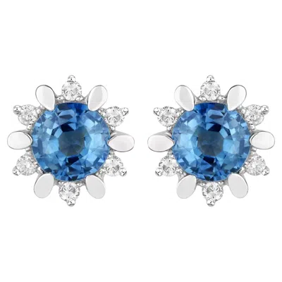 Pre-owned 1stdibs Natural Blue Sapphire And Diamond Stud Earrings Total 1.90 Carats 14k White Gold