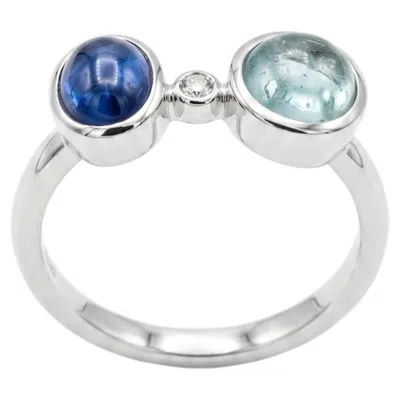 Pre-owned 1stdibs Natural Blue Sapphire, Aquamarine & Diamond Ring In 14k Gold