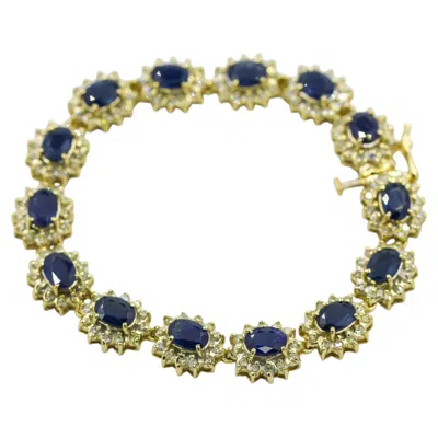 Pre-owned 1stdibs Natural Blue Sapphire Diamond 10.50 Carat 14 Karat Yellow Gold Tennis Bracelet