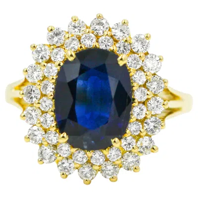 Pre-owned 1stdibs Natural Blue Sapphire Diamond 4.20 Carat 18 Karat Yellow Gold Halo Ring