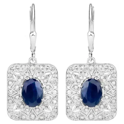 Pre-owned 1stdibs Natural Blue Sapphire Earrings With Diamonds 3.32 Carats Sterling Silver