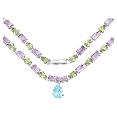 Pre-owned 1stdibs Natural Blue Topaz Amethyst And Peridot Eternity Necklace 32 Carats Silver In Purple