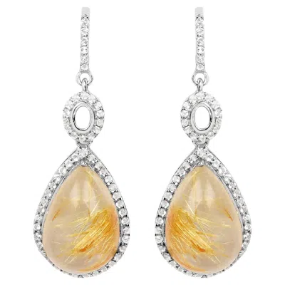 Pre-owned 1stdibs Natural Cabochon Golden Rutile Quartz Dangle Earrings Set With Topaz In Multi