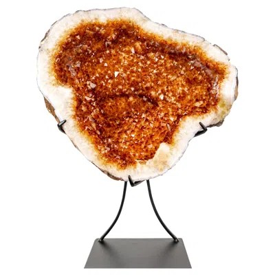 Pre-owned 1stdibs Natural Citrine Geode With Madeira Orange Crystals On A Custom-made Stand